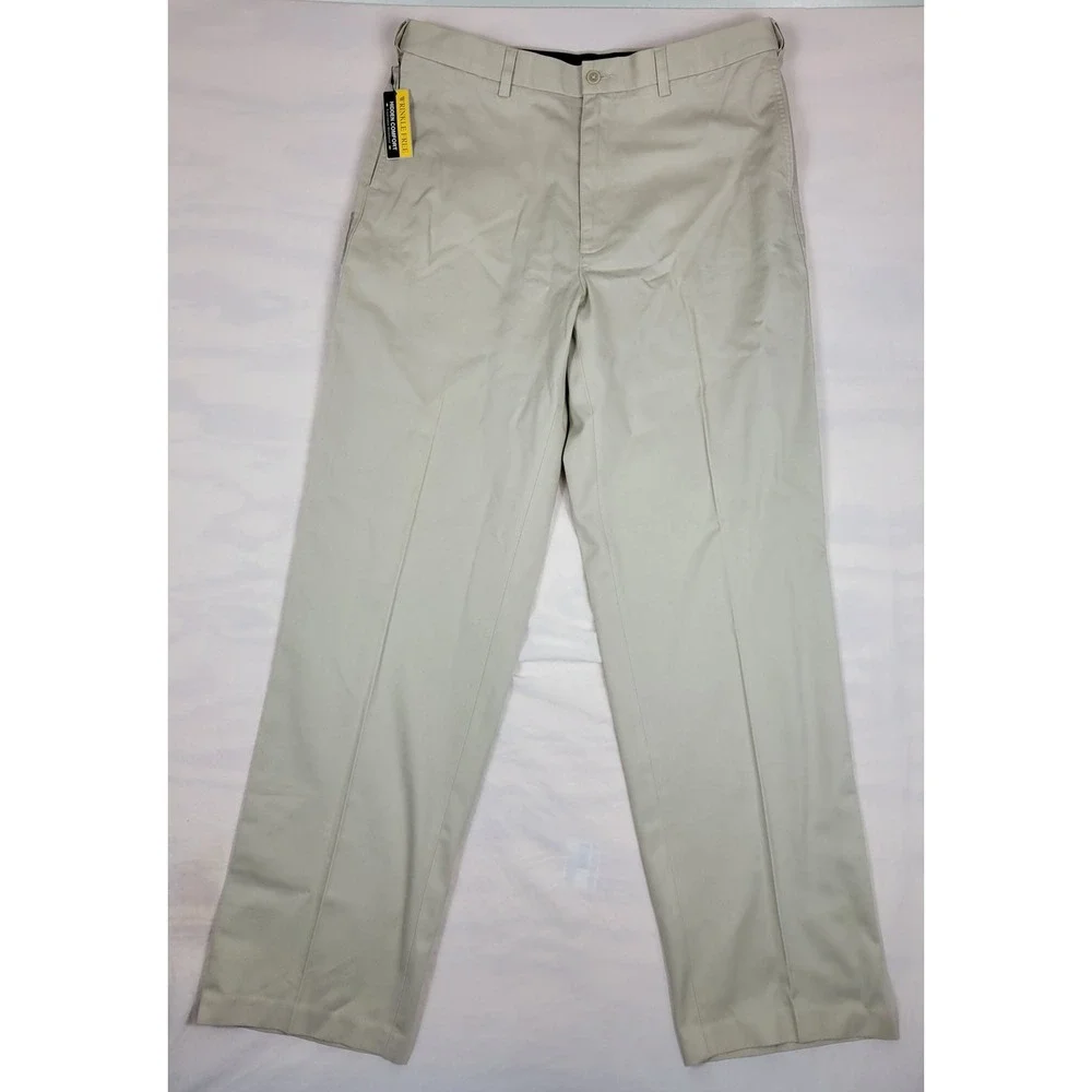 Savane Performance Chino Mens 36x34 Alabaster Beige Flat Front S9SB0029 NWT